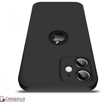 3 dalių plastikinis dėklas - juodas (telefonui Apple Iphone 12 Mini)